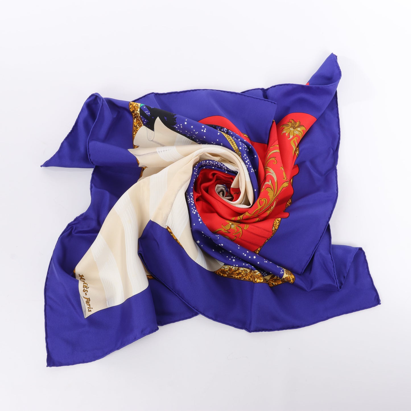 Hermès Carré 90 „Souvenirs de Paris“ Schal aus 100 % Seide in Blau