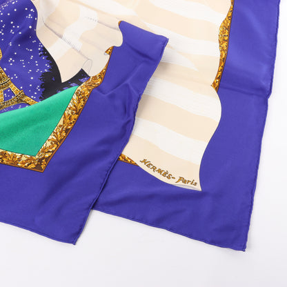Hermès Carré 90 „Souvenirs de Paris“ Schal aus 100 % Seide in Blau
