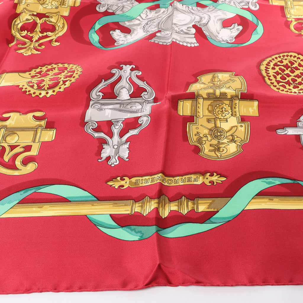 Hermès Carré 90 "Ferronnerie" Silk handkerchief in Red