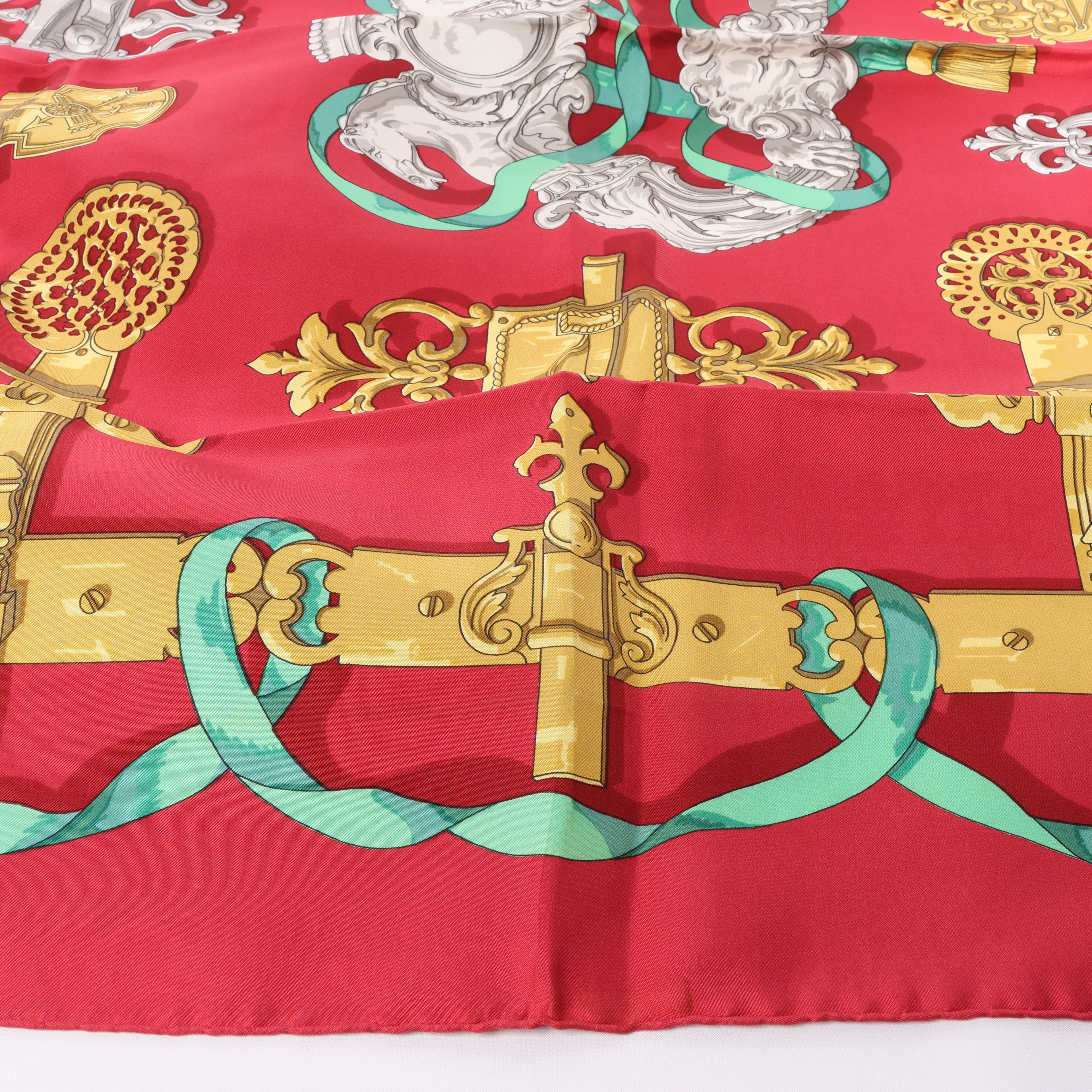 Hermès Carré 90 "Ferronnerie" Silk handkerchief in Red