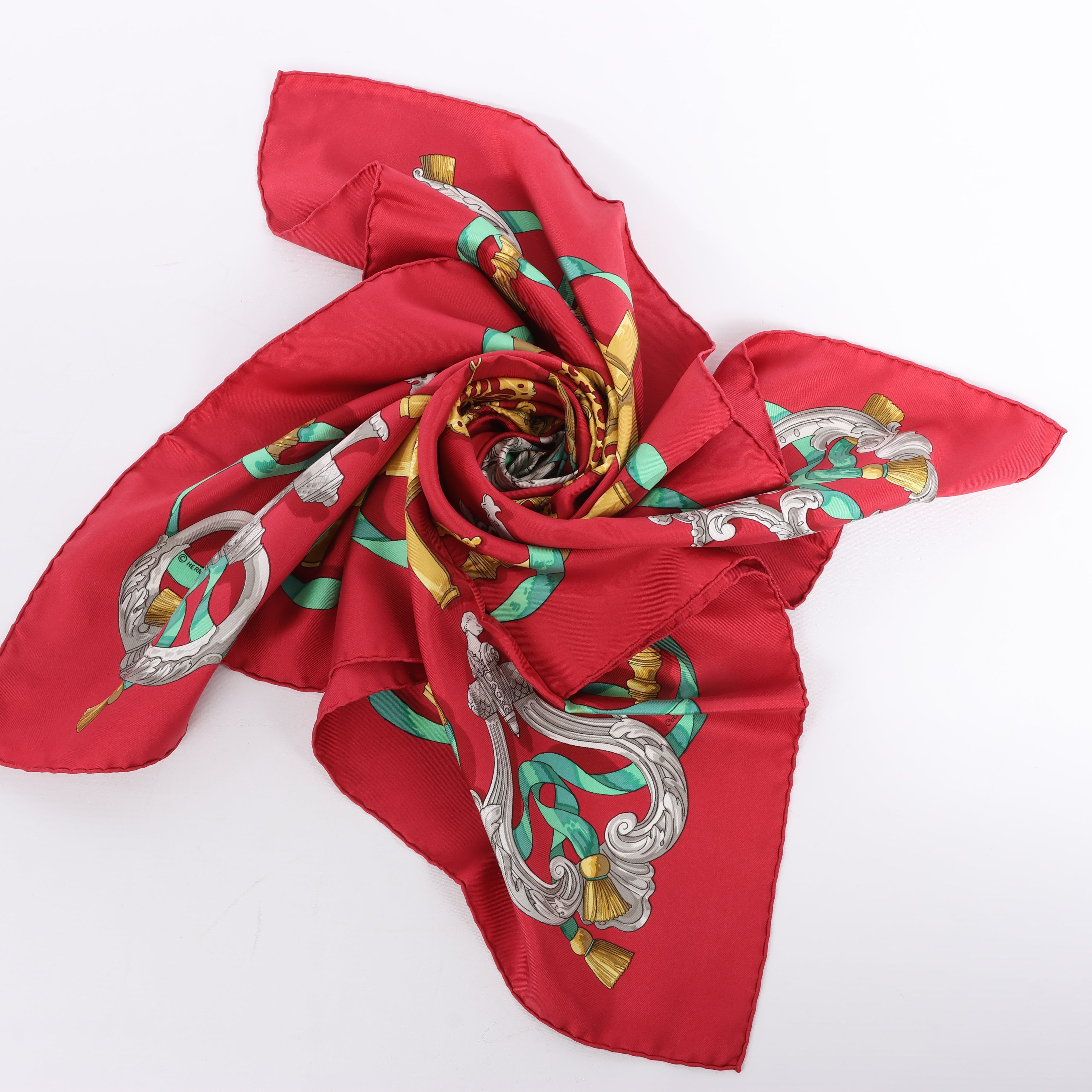 Hermès Carré 90 "Ferronnerie" Silk handkerchief in Red