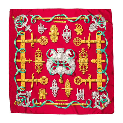 Hermès Carré 90 "Ferronnerie" 100% Silk Scarf in Red