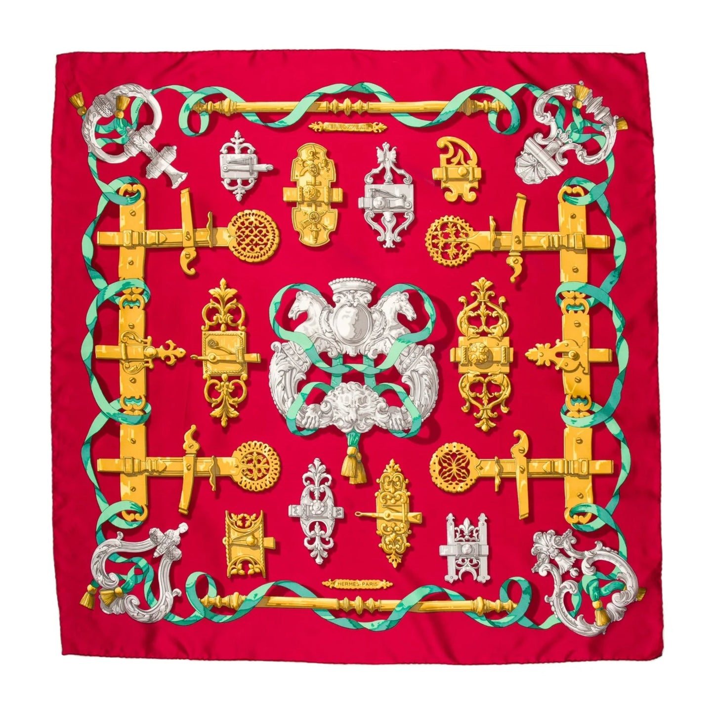 Hermès Carré 90 "Ferronnerie" Silk handkerchief in Red