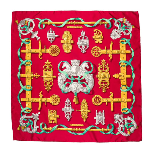 Hermès Carré 90 "Ferronnerie" Silk handkerchief in Red