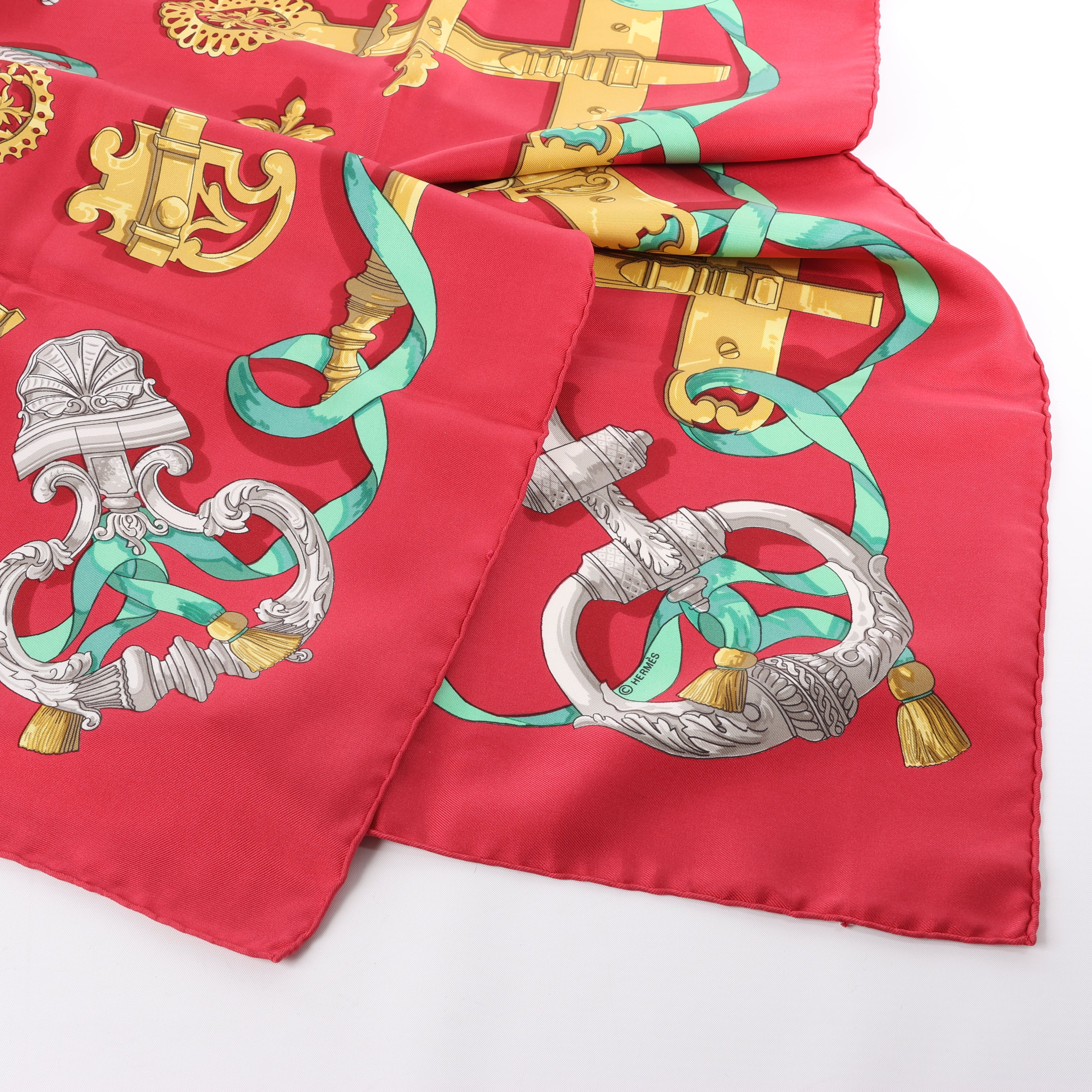 Hermès Carré 90 "Ferronnerie" Silk handkerchief in Red