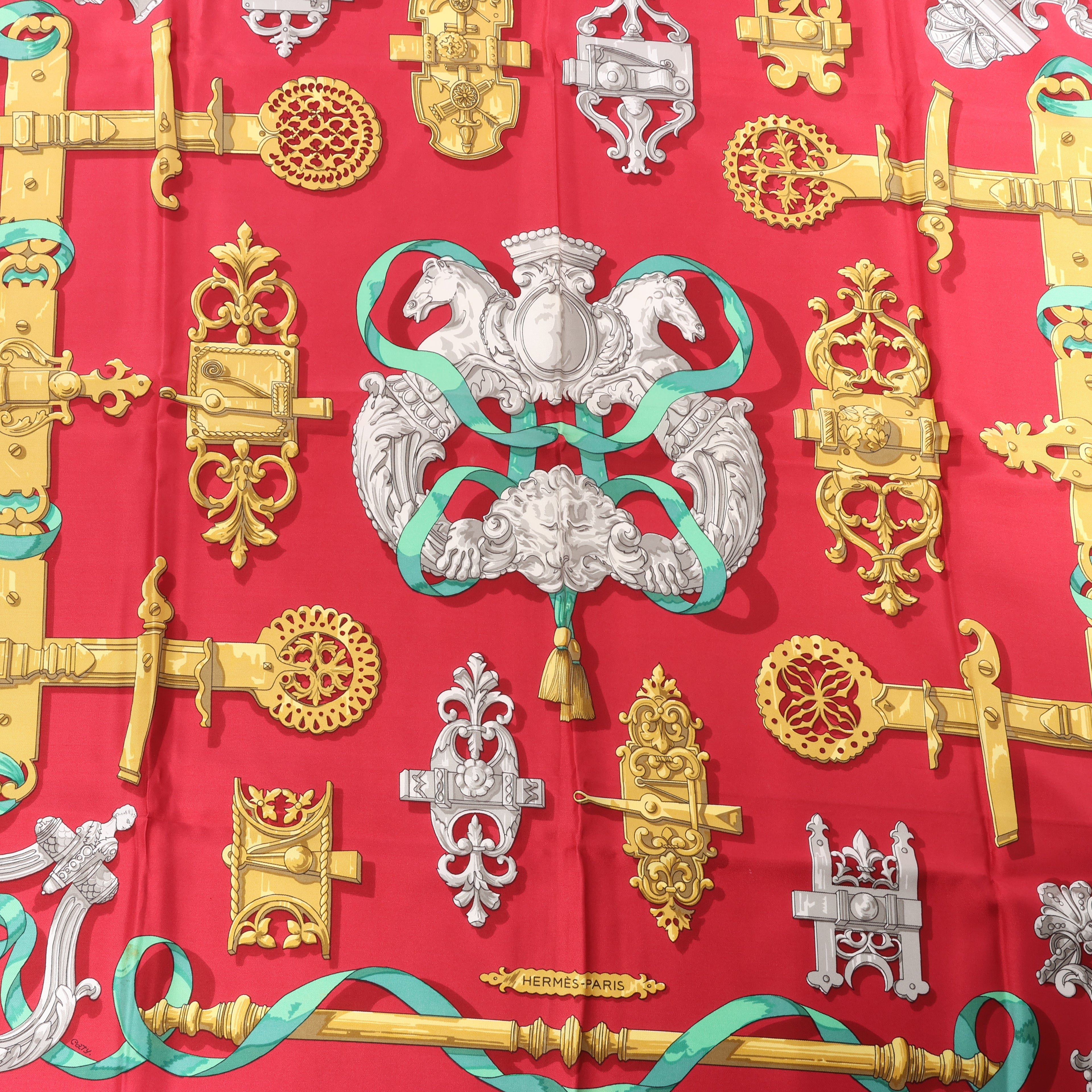 Hermès Carré 90 "Ferronnerie" Silk handkerchief in Red