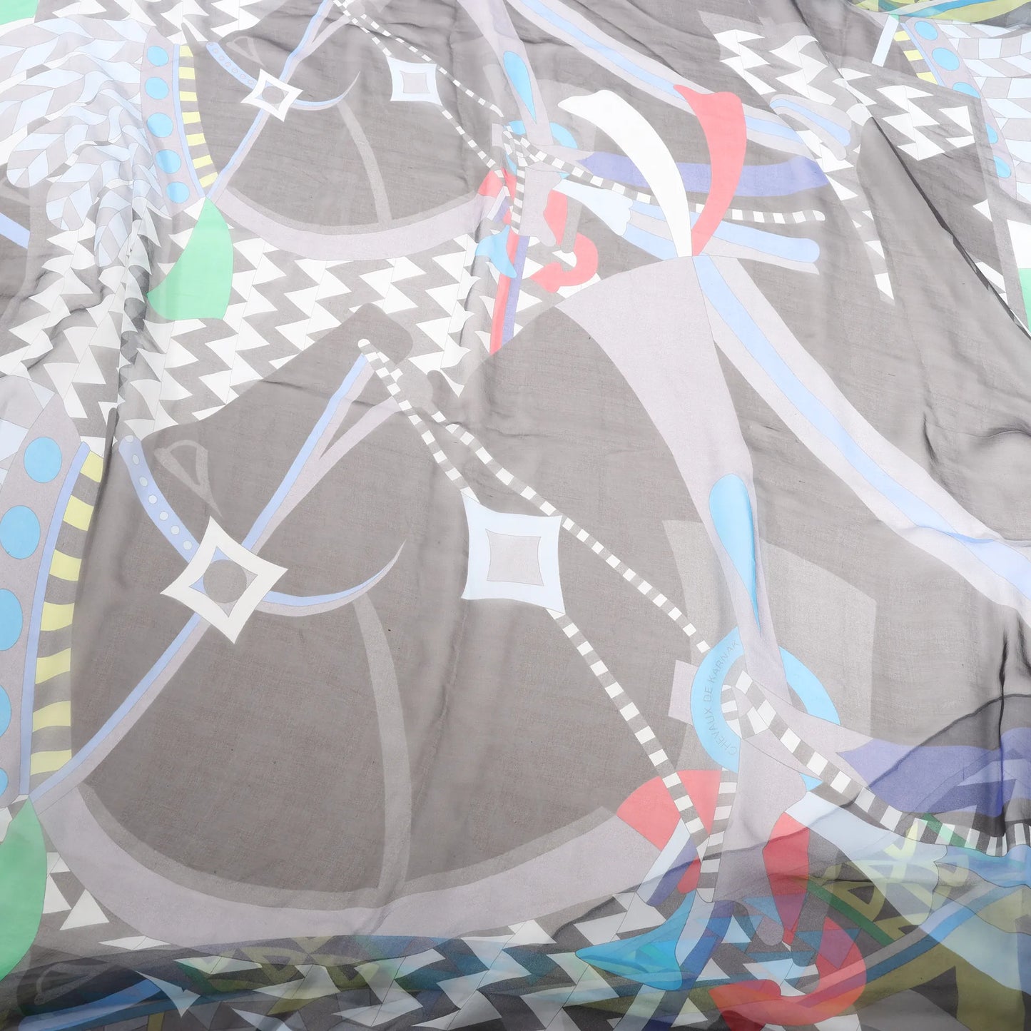 Hermès Carré 140 "CHEVAUX DE KARNAK" Silk handkerchief in Gray