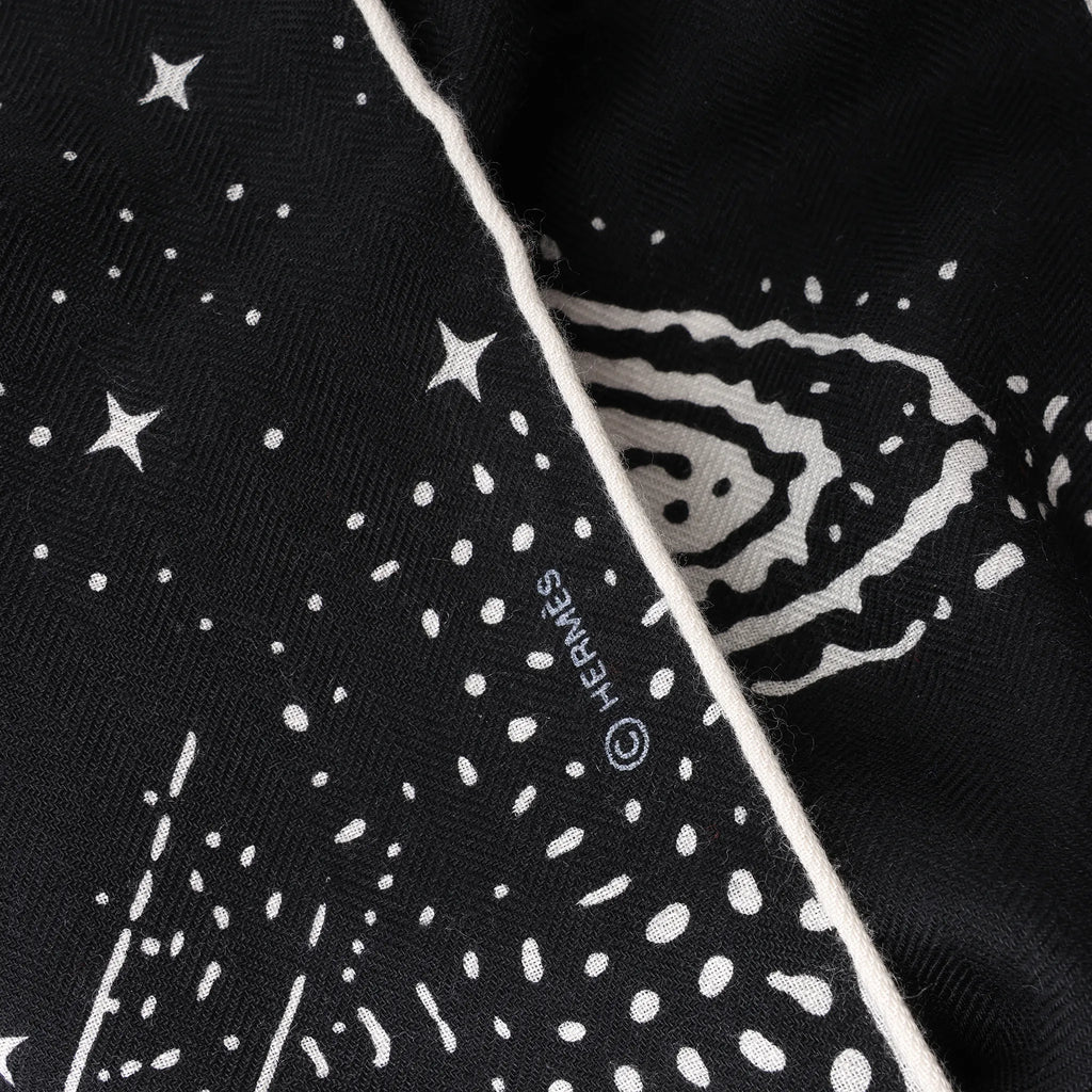 Hermès Carré 140 "Clair De Lune" Cashmere x Silk Scarve in Black