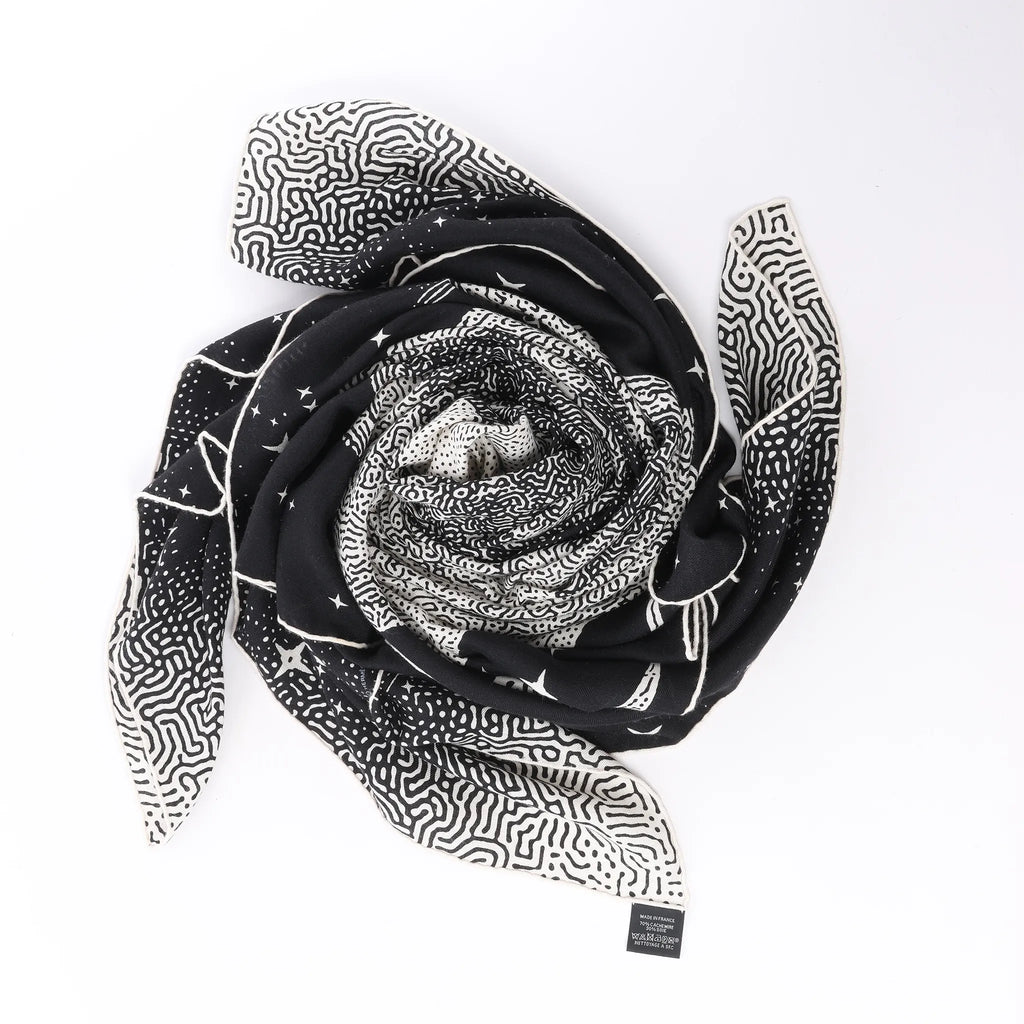 Hermès Carré 140 "Clair De Lune" Cashmere x Silk Scarve in Black