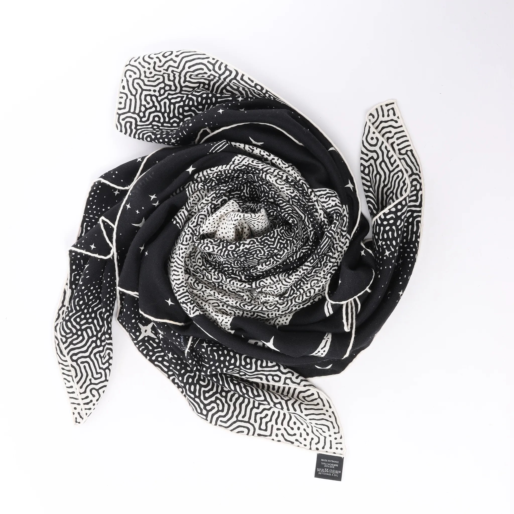 Hermès Carré 140 "Clair De Lune" Cashmere x Silk Scarve in Black