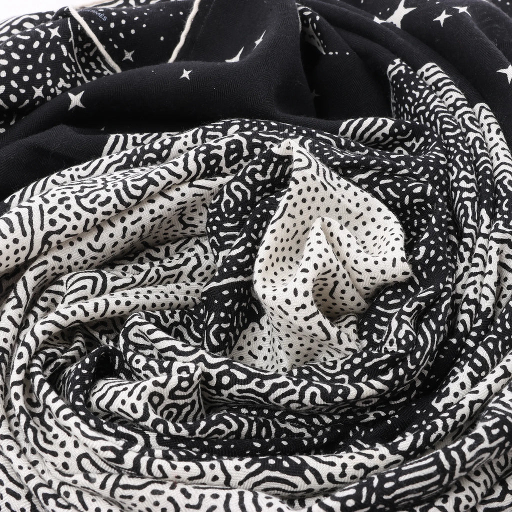 Hermès Carré 140 "Clair De Lune" Cashmere x Silk Scarve in Black