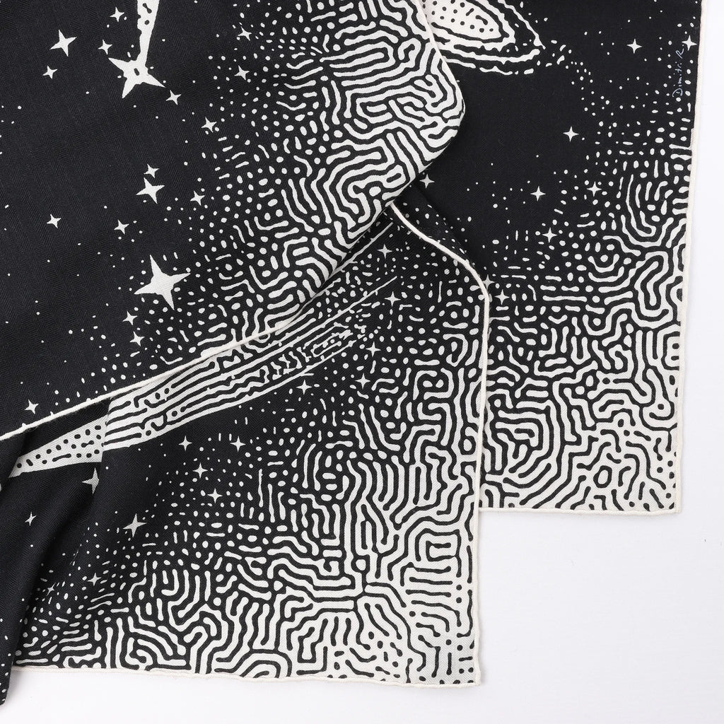 Hermès Carré 140 "Clair De Lune" Cashmere x Silk Scarve in Black