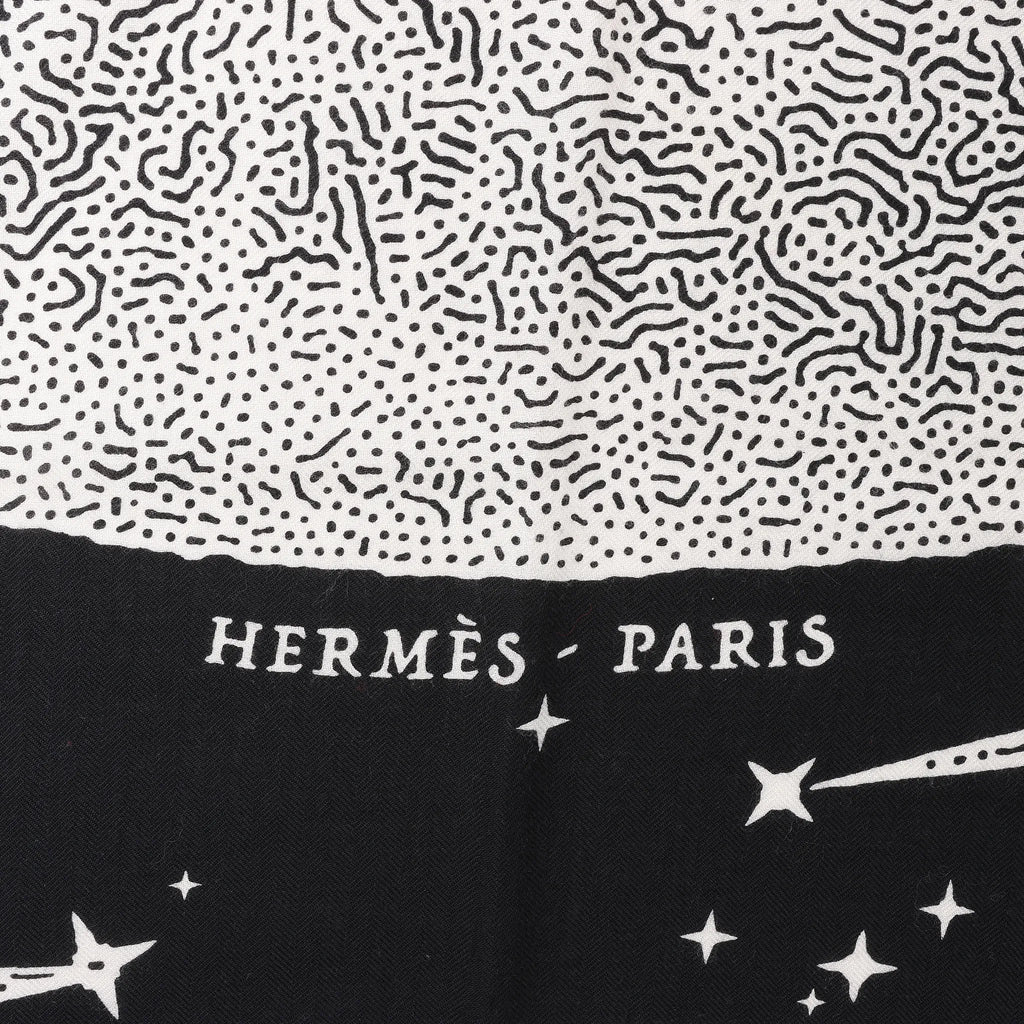 Hermès Carré 140 "Clair De Lune" Cashmere x Silk Scarve in Black