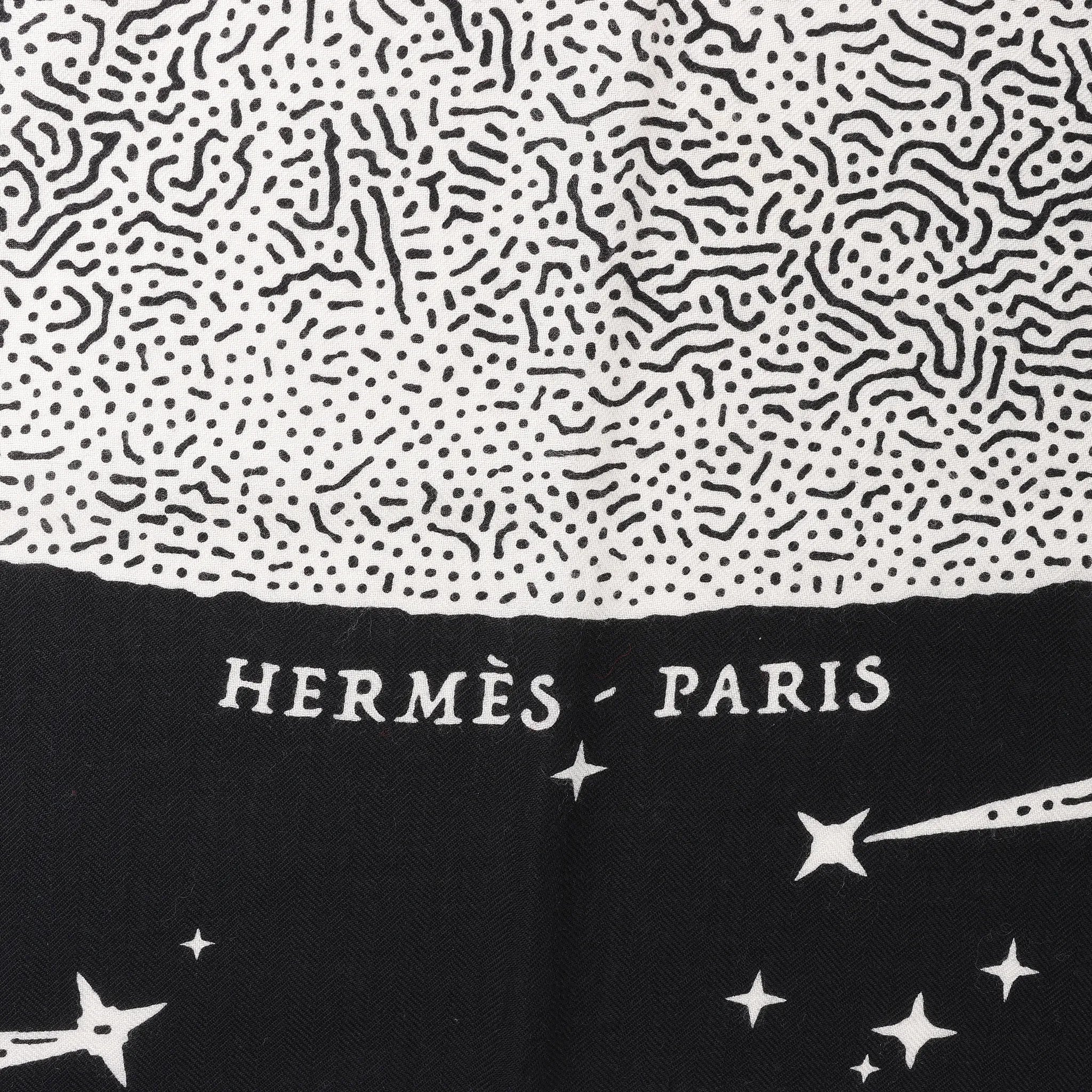 Hermès Carré 140 "Clair De Lune" Cashmere x Silk Scarve in Black