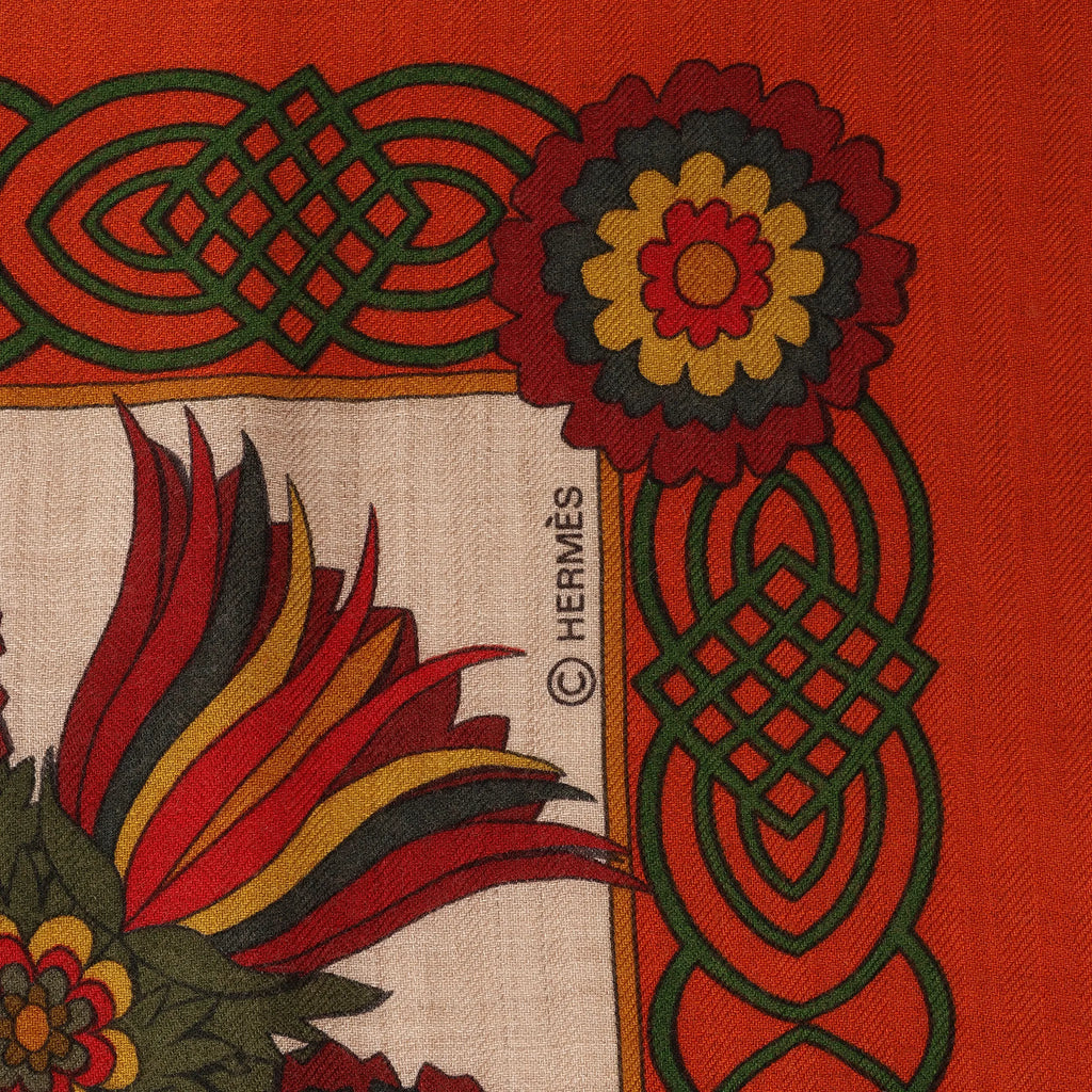 Hermès Carré 140 "Decoupages" Cashmere x Silk handkerchief in Orange