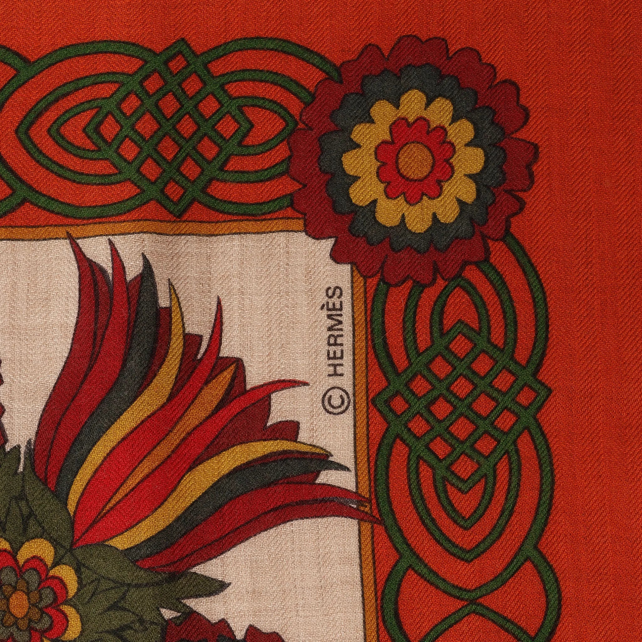 Hermès Carré 140 "Decoupages" Cashmere x Silk handkerchief in Orange