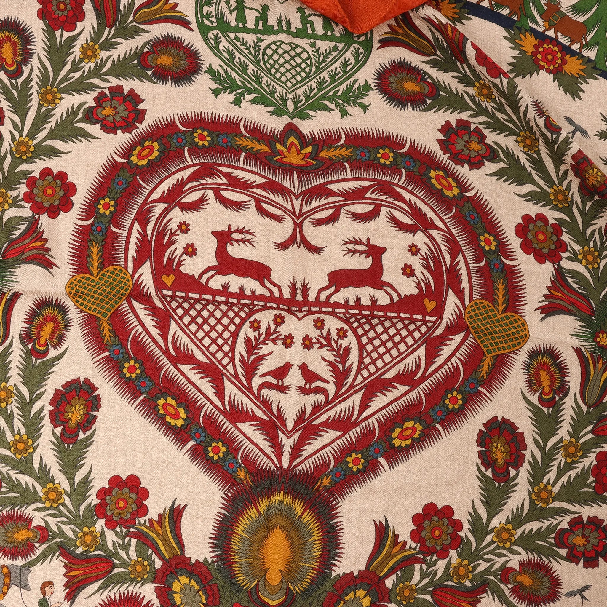 Hermès Carré 140 "Decoupages" Cashmere x Silk handkerchief in Orange
