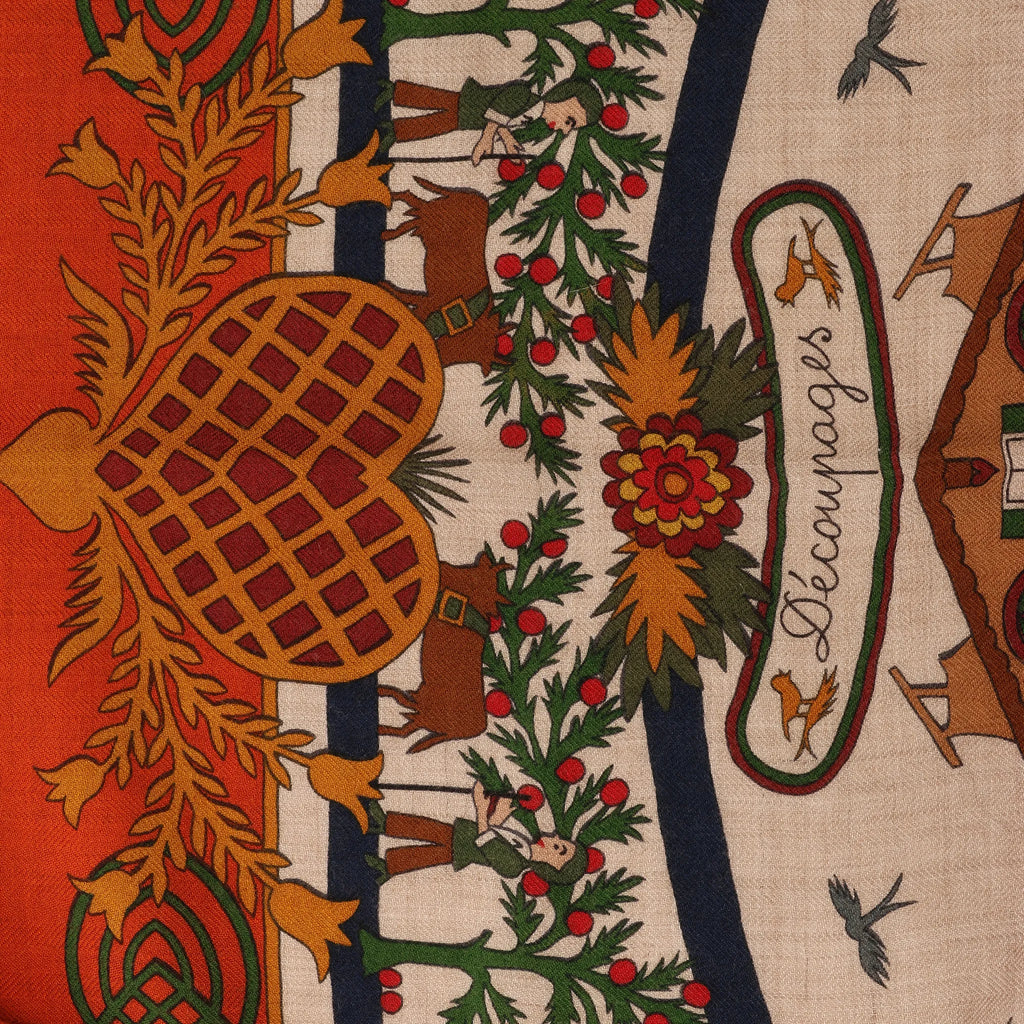 Hermès Carré 140 "Decoupages" Cashmere x Silk handkerchief in Orange