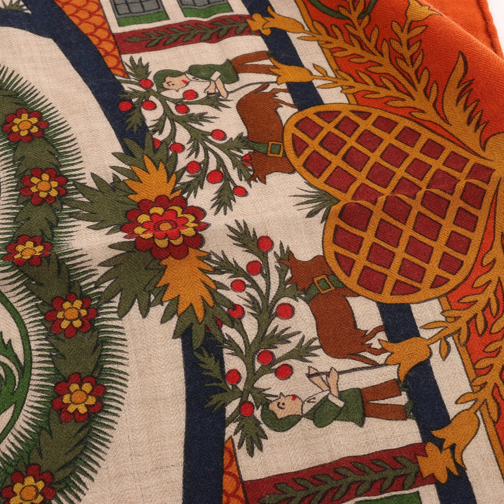 Hermès Carré 140 "Decoupages" Cashmere x Silk handkerchief in Orange