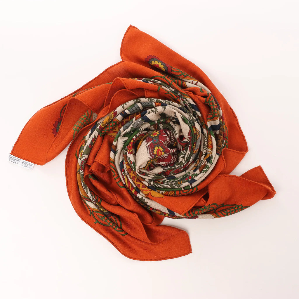 Hermès Carré 140 "Decoupages" Cashmere x Silk handkerchief in Orange
