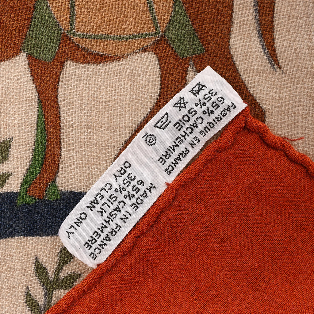 Hermès Carré 140 "Decoupages" Cashmere x Silk handkerchief in Orange