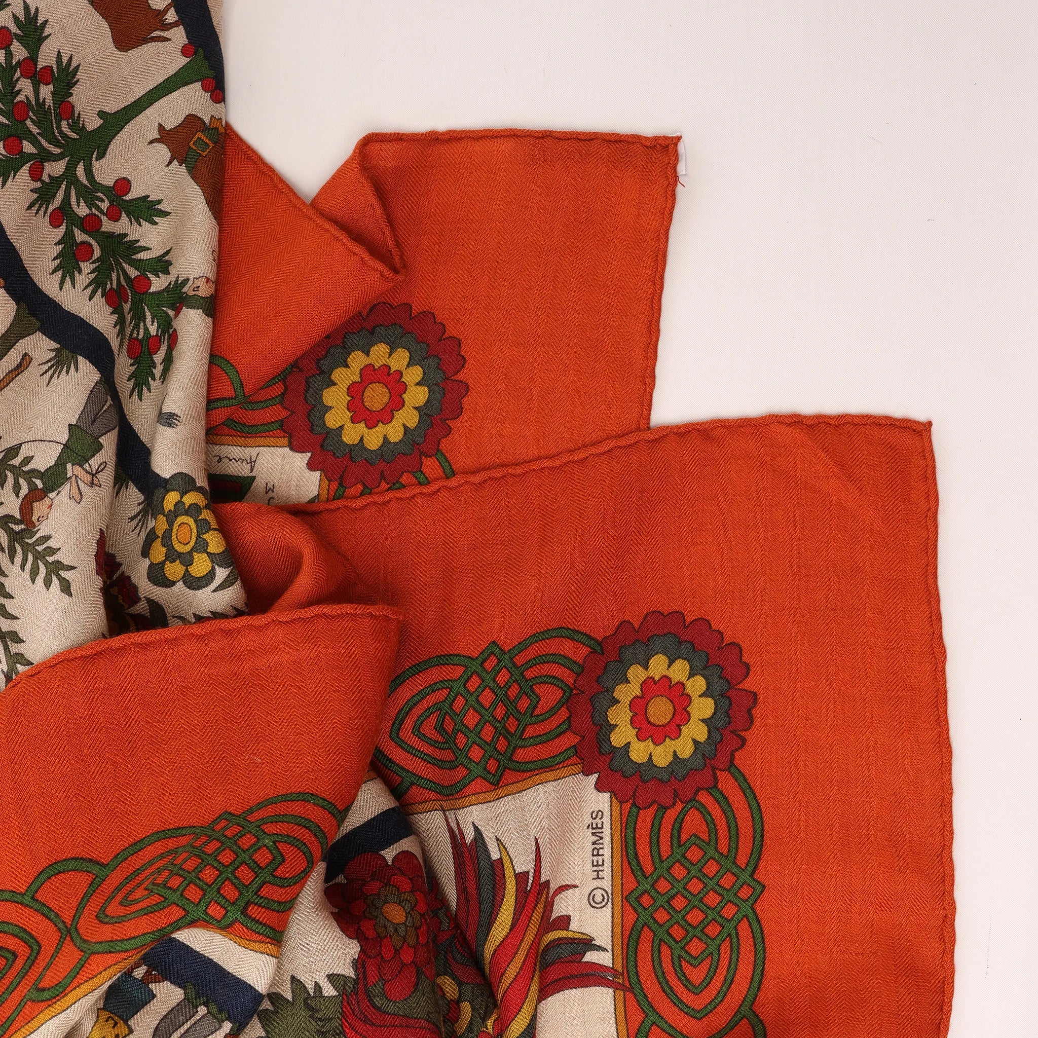 Hermès Carré 140 "Decoupages" Cashmere x Silk handkerchief in Orange