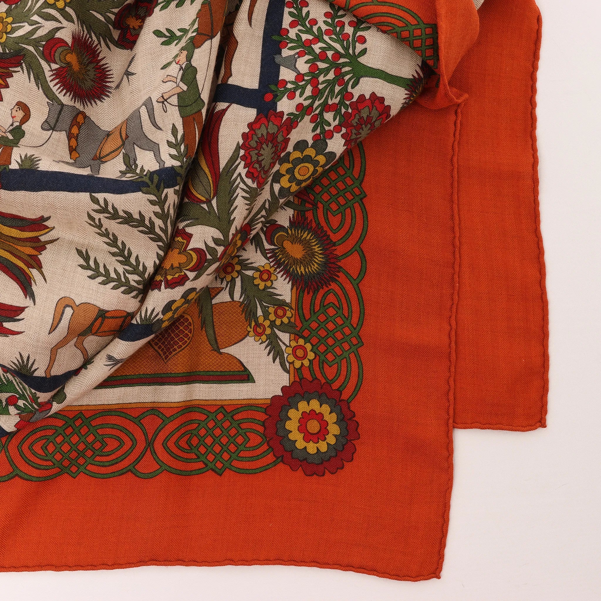 Hermès Carré 140 "Decoupages" Cashmere x Silk handkerchief in Orange