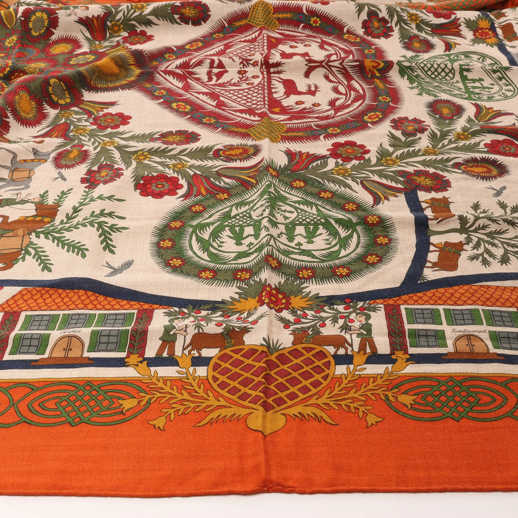 Hermès Carré 140 "Decoupages" Cashmere x Silk handkerchief in Orange