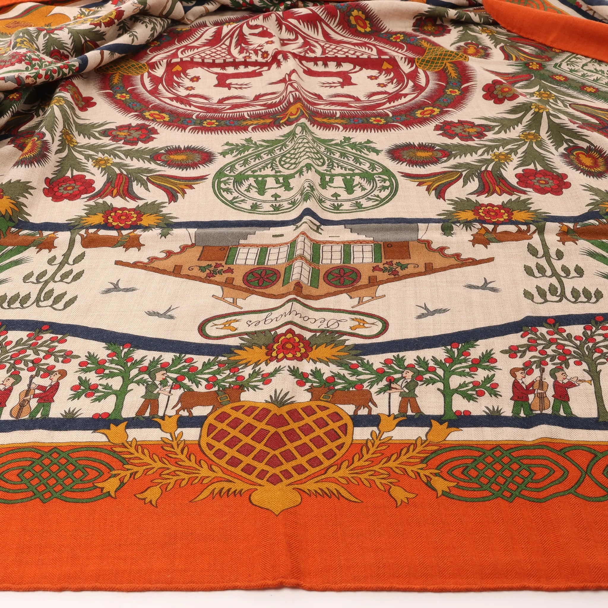 Hermès Carré 140 "Decoupages" Cashmere x Silk handkerchief in Orange