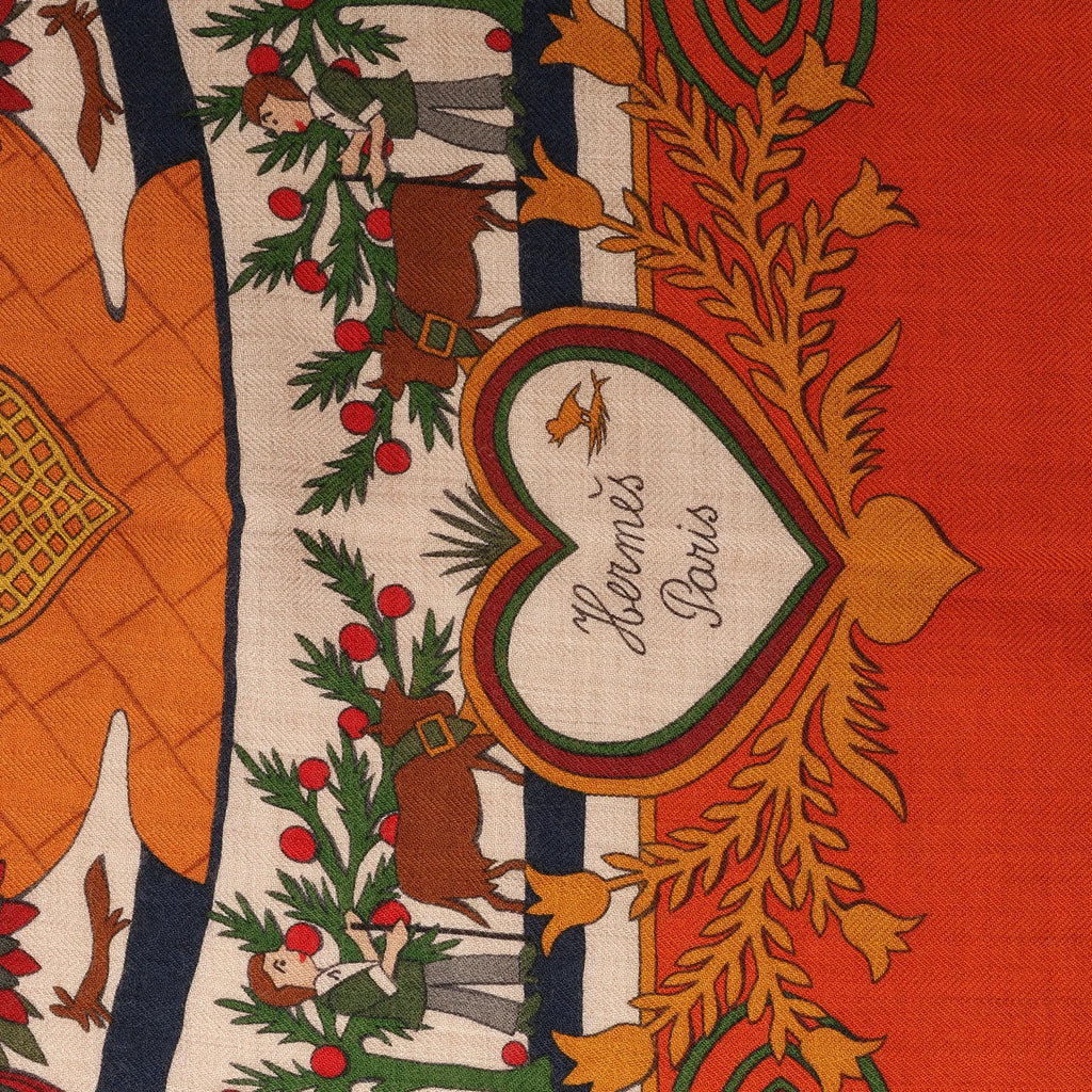 Hermès Carré 140 "Decoupages" Cashmere x Silk handkerchief in Orange