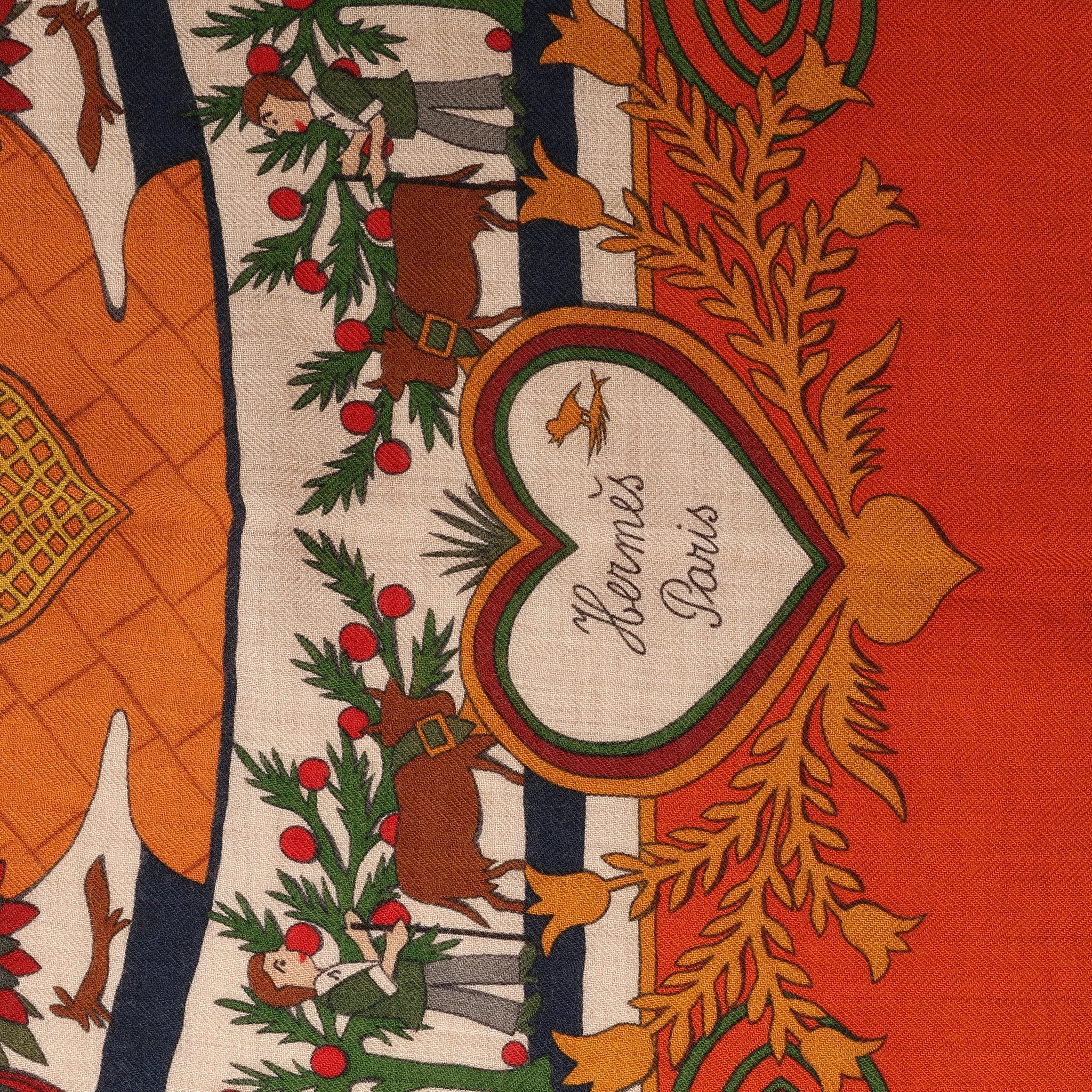Hermès Carré 140 "Decoupages" Cashmere x Silk handkerchief in Orange