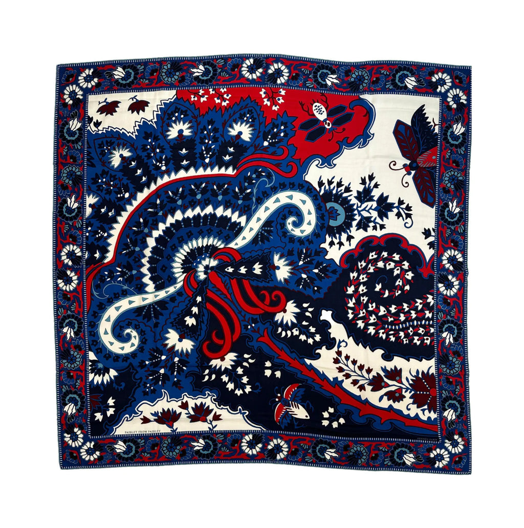 Hermès Carré 140 "PAISLEY FROM PAISLEY" Cashmere & Silk handkerchief in Navy Blue