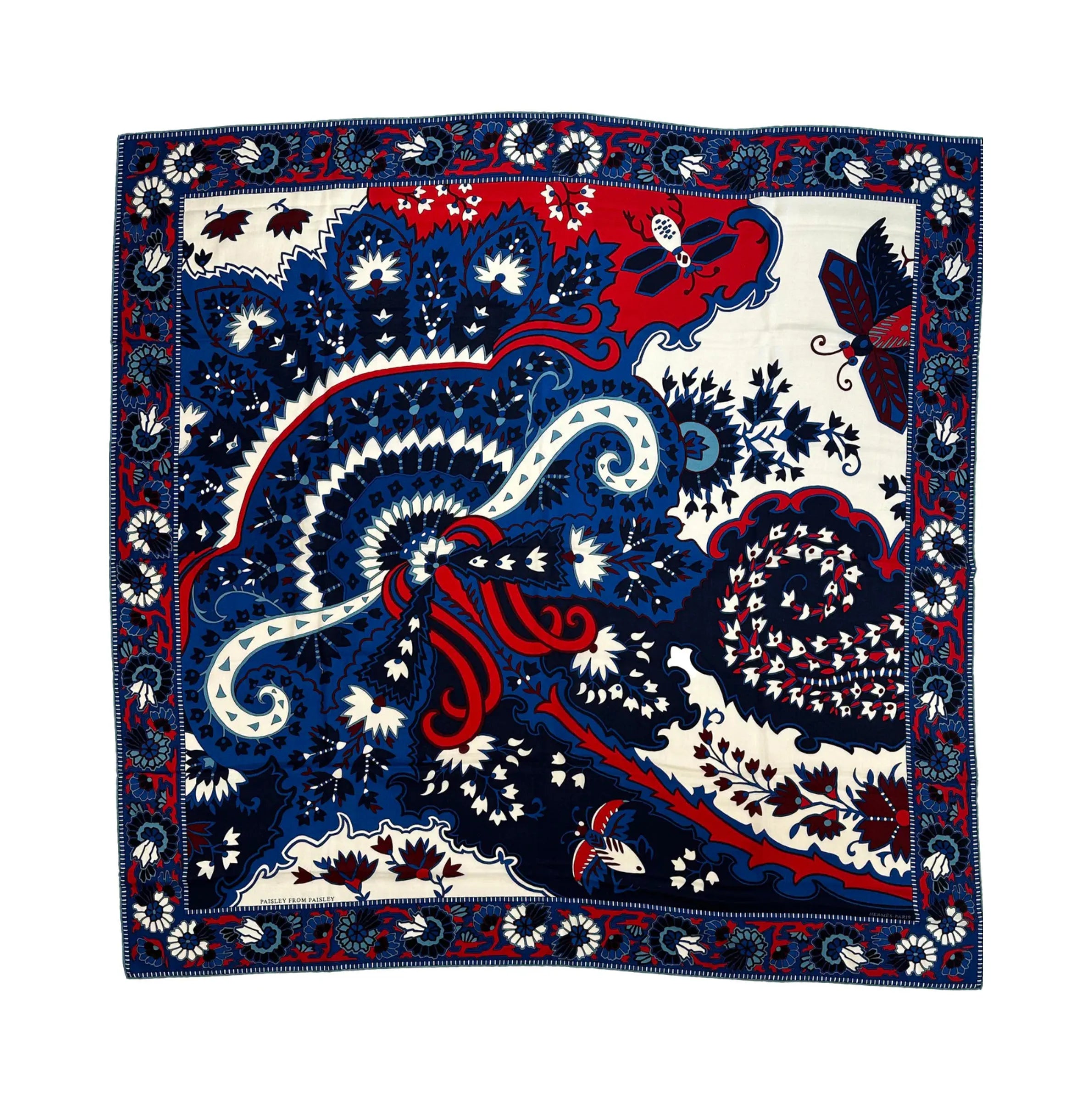 Hermès Carré 140 "PAISLEY FROM PAISLEY" Cashmere & Silk handkerchief in Navy Blue