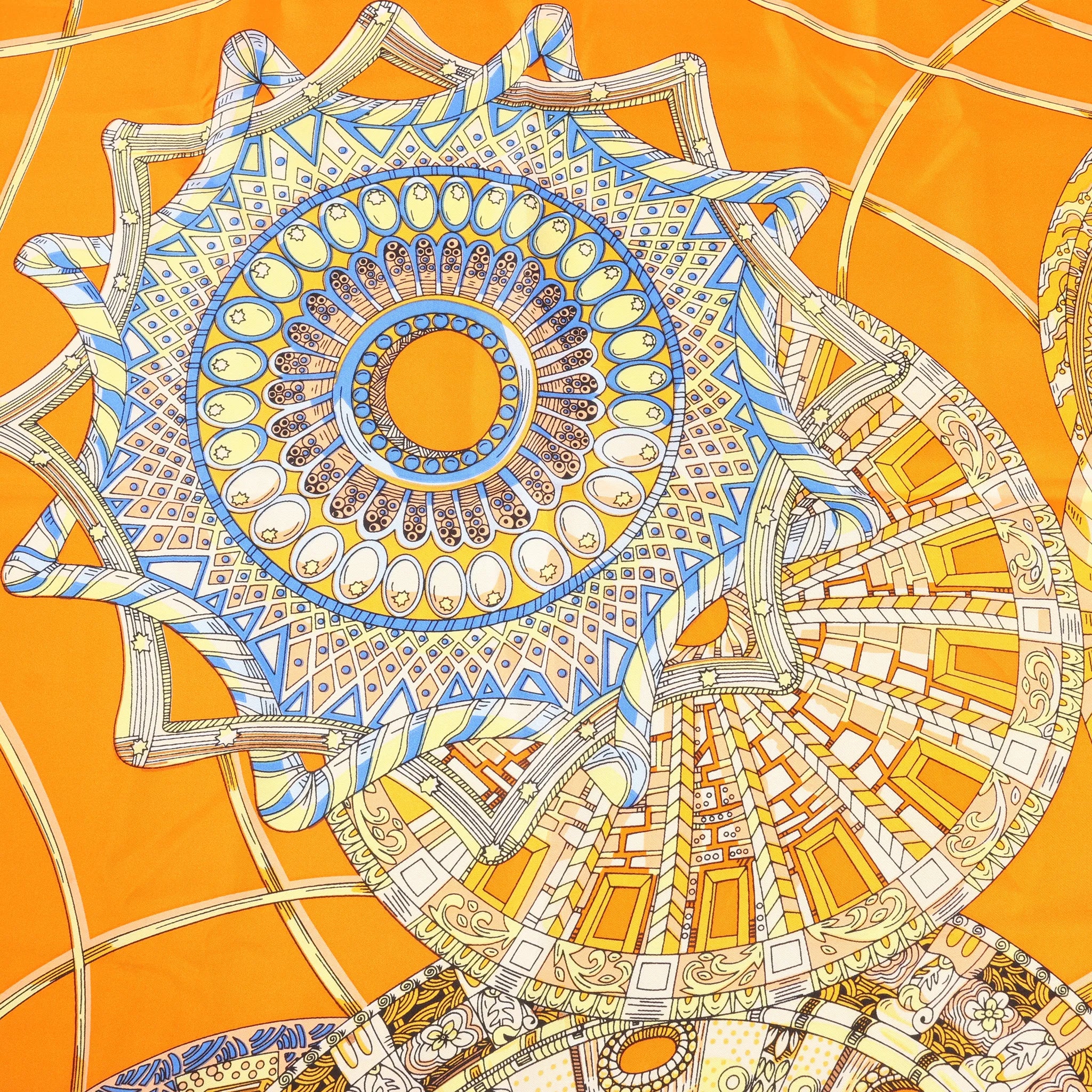 Hermès Carré 140 "LES DOMES CELESTES" Silk handkerchief in Orange