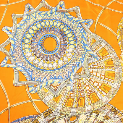 Hermès Carré 140 "LES DOMES CELESTES" Silk handkerchief in Orange