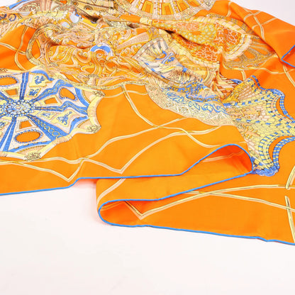 Hermès Carré 140 "LES DOMES CELESTES" Silk handkerchief in Orange