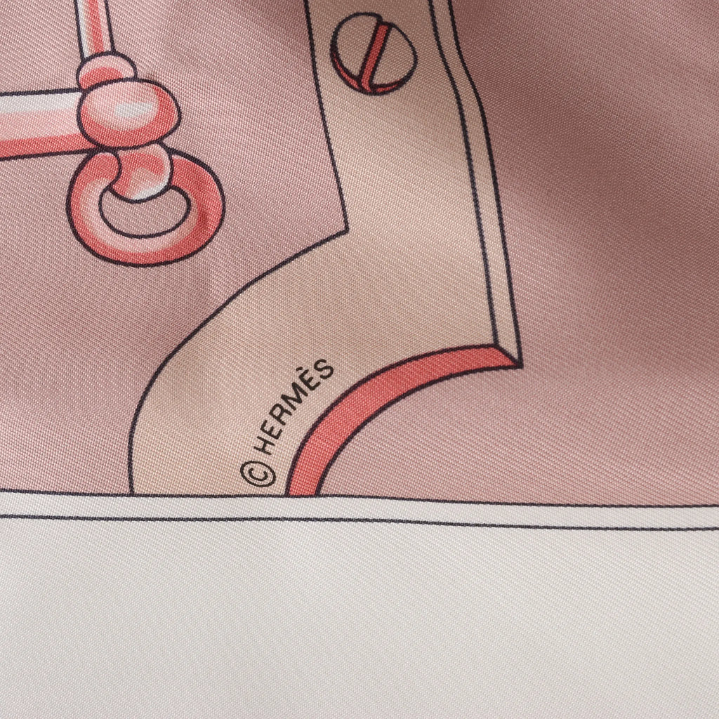 Hermès Carré 140 "Caleche Mors et Bouteilles" Silk handkerchief in Pink x Beige