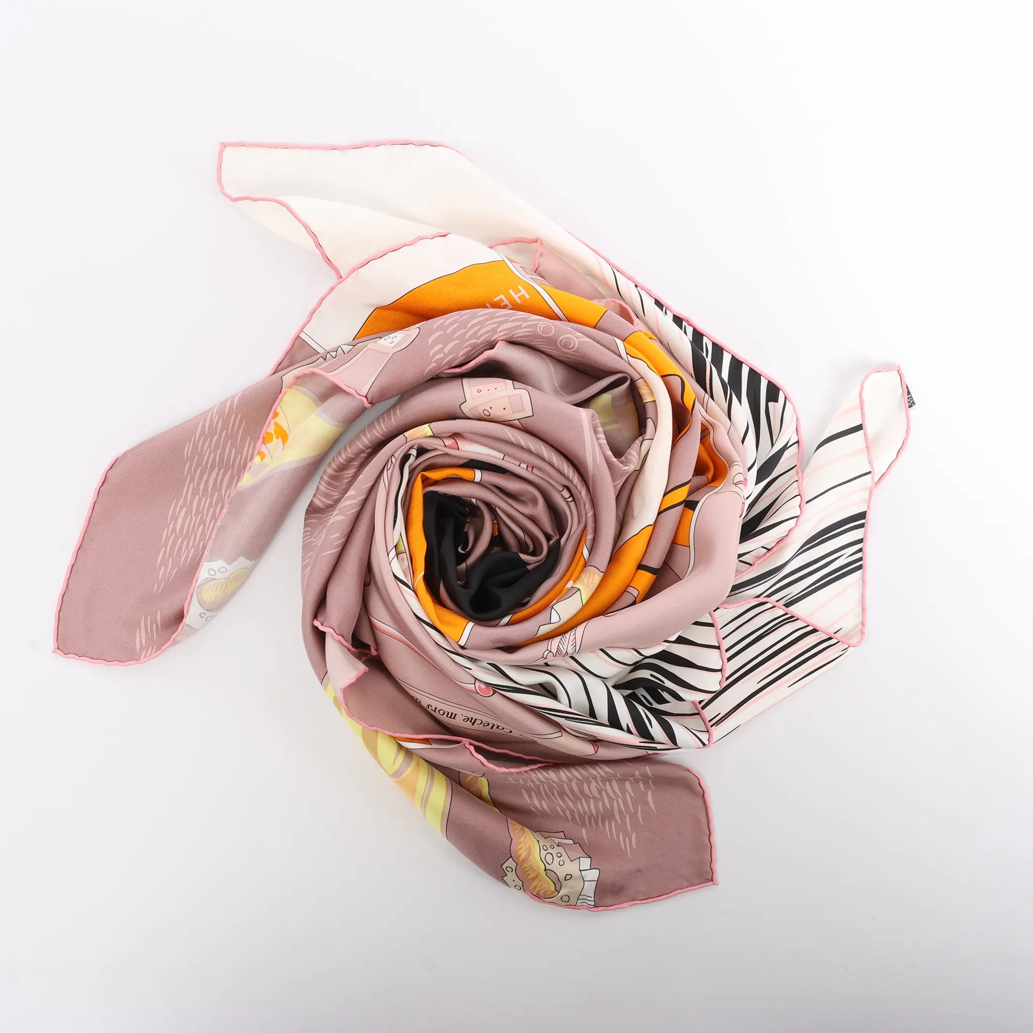 Hermès Carré 140 "Caleche Mors et Bouteilles" Silk handkerchief in Pink x Beige