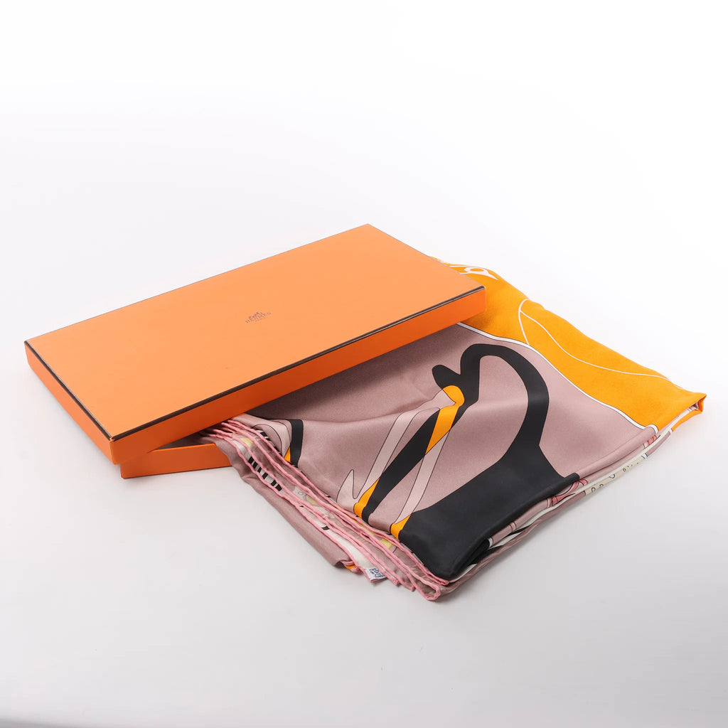 Hermès Carré 140 "Caleche Mors et Bouteilles" Silk handkerchief in Pink x Beige