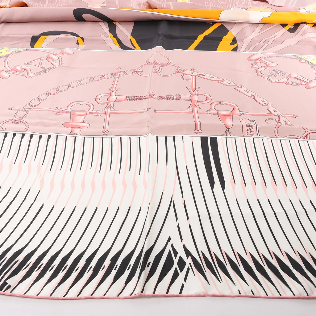 Hermès Carré 140 "Caleche Mors et Bouteilles" Silk handkerchief in Pink x Beige
