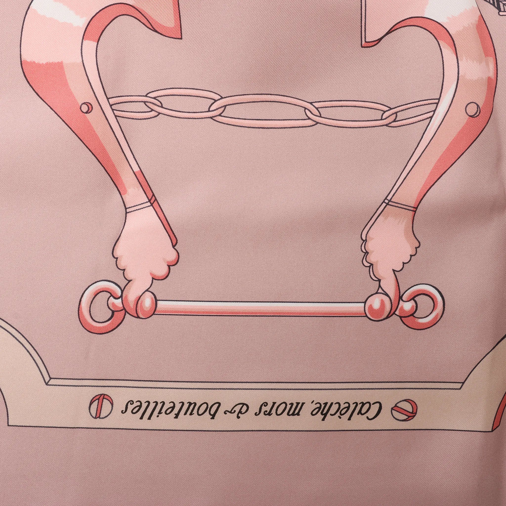 Hermès Carré 140 "Caleche Mors et Bouteilles" Silk handkerchief in Pink x Beige