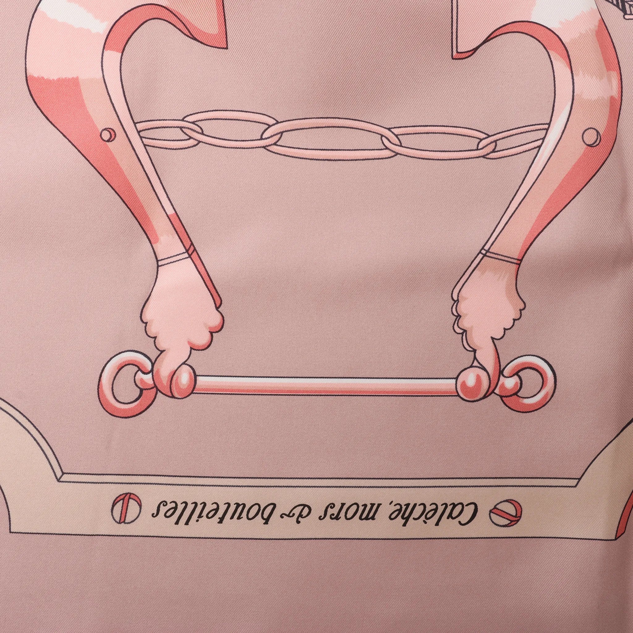 Hermès Carré 140 "Caleche Mors et Bouteilles" Silk handkerchief in Pink x Beige