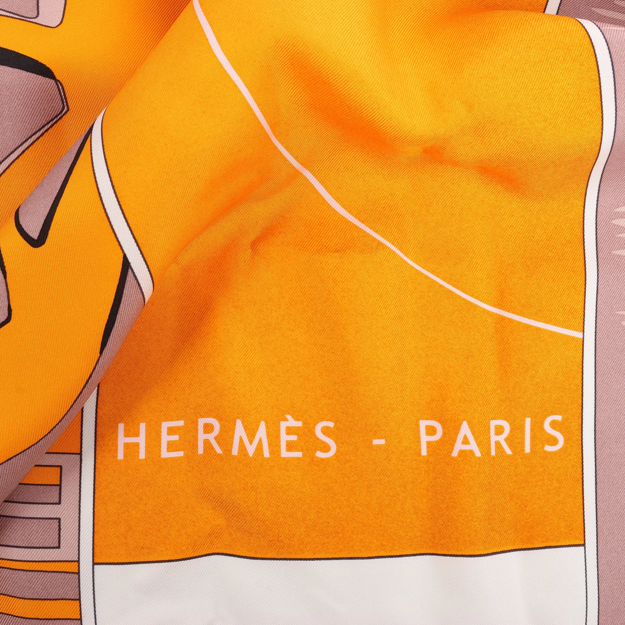 Hermès Carré 140 "Caleche Mors et Bouteilles" Silk handkerchief in Pink x Beige