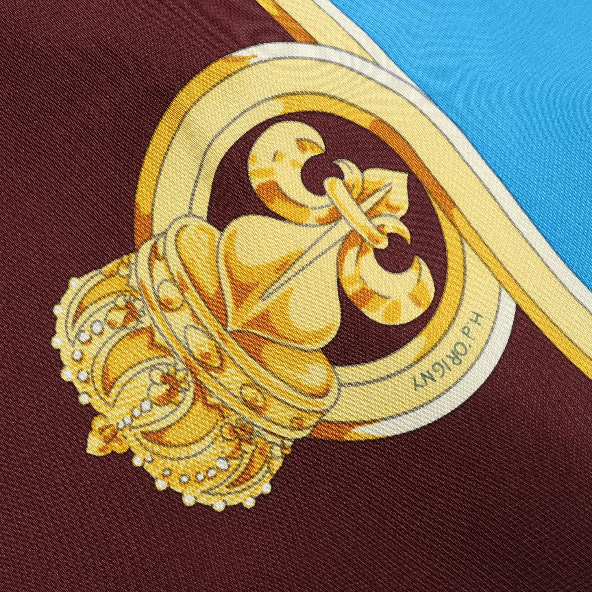 Hermès Carré 140 "Eperon d'Or" Silk handkerchief in Blue x Brown