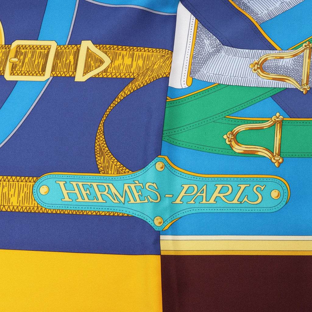 Hermès Carré 140 "Eperon d'Or" Silk handkerchief in Blue x Brown