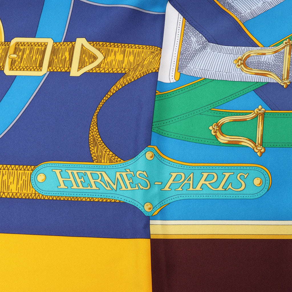 Hermès Carré 140 "Eperon d'Or" Silk handkerchief in Blue x Brown