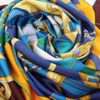 Hermès Carré 140 "Eperon d'Or" Silk handkerchief in Blue x Brown