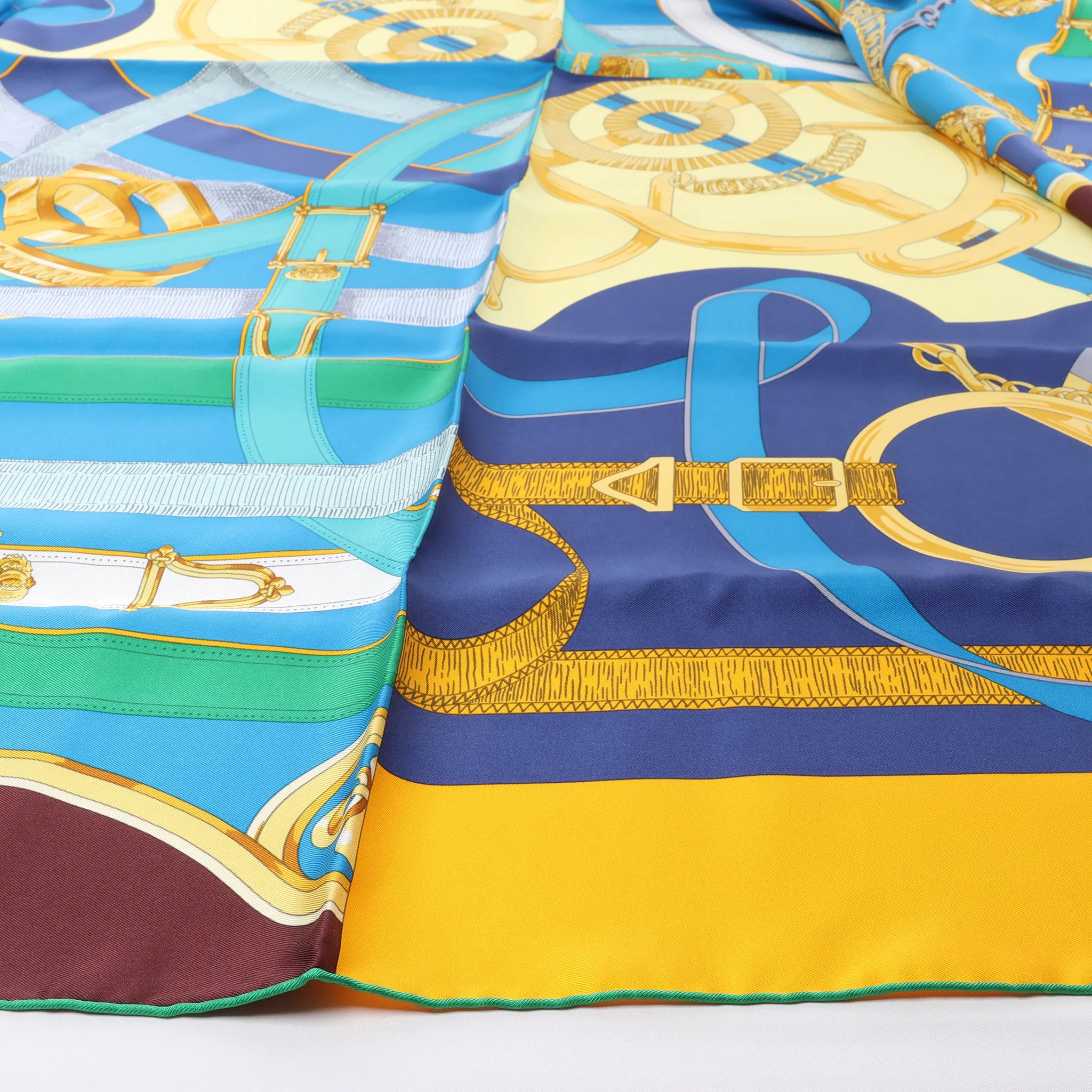 Hermès Carré 140 "Eperon d'Or" Silk handkerchief in Blue x Brown
