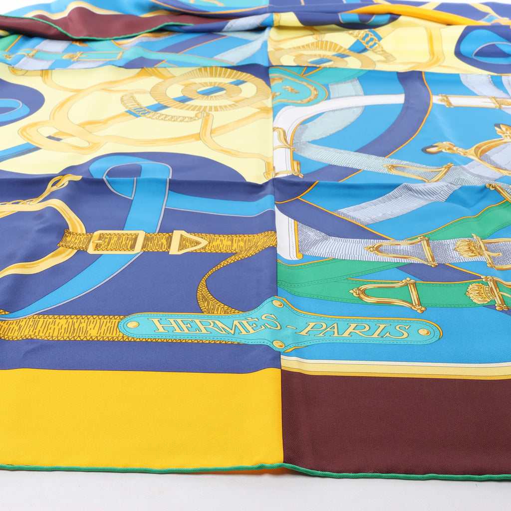 Hermès Carré 140 "Eperon d'Or" Silk handkerchief in Blue x Brown
