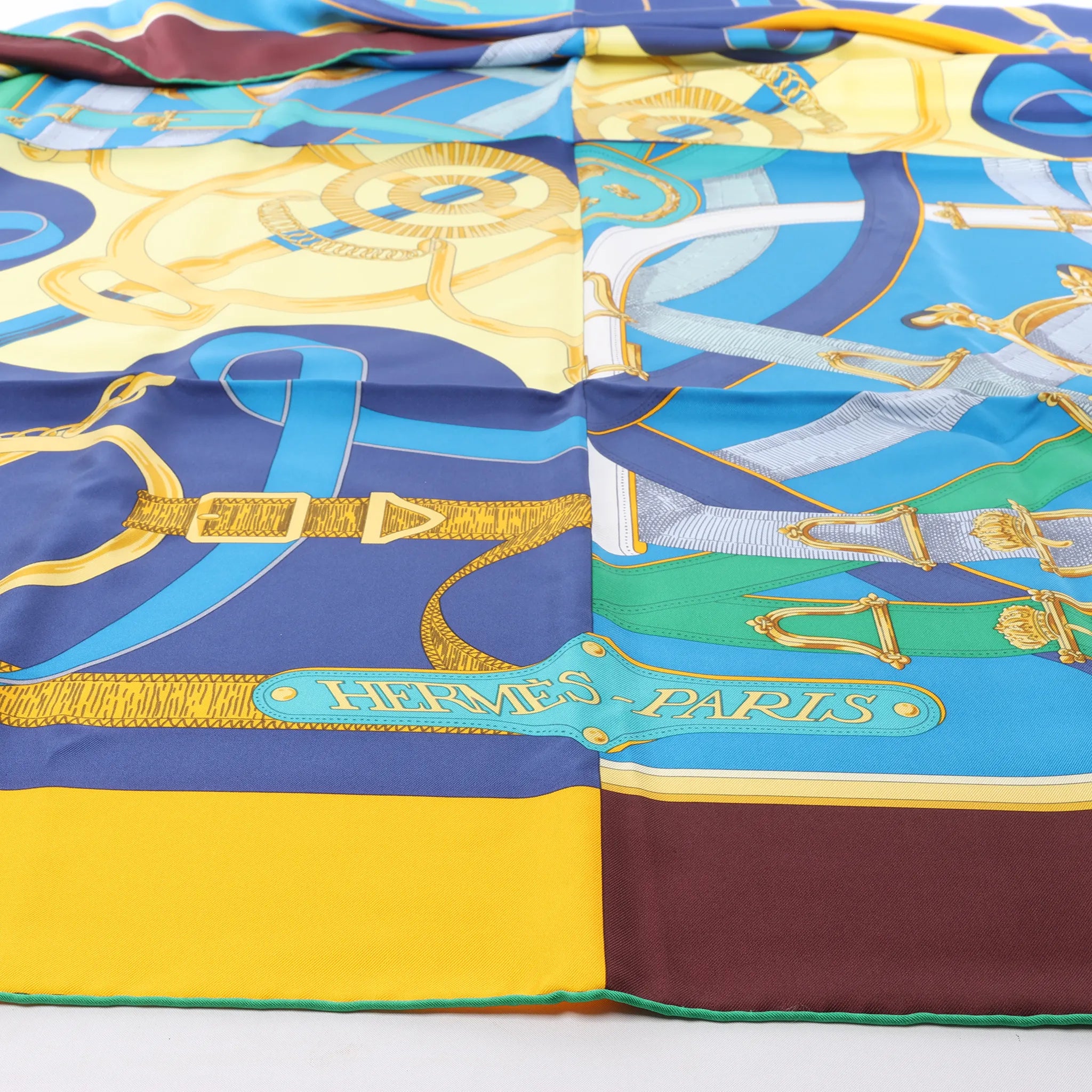 Hermès Carré 140 "Eperon d'Or" Silk handkerchief in Blue x Brown